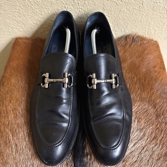 Salvatore Ferragamo Men's 13 Black Gancini Horse Bit Leather Loafers Italy READ - Picture 1 of 12